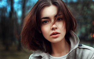 Woman brownhair whiteShirt woods blurry - anka zhuravleva free wallpaper