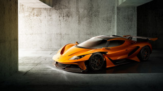 Orange sports car dark room 8 - hyper detail free wallpaper