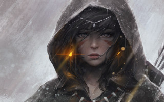 Woman hooded knife snowy fantasy - art station free wallpaper