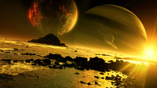 Planets sunset rocks mountain ocean - planet free wallpaper