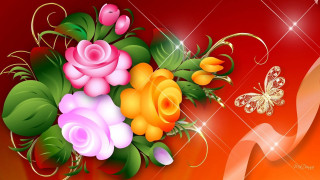 Beautiful bouquet butterfly red background - a red background free wallpaper for desktop
