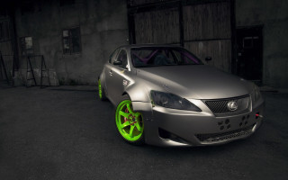 Silver car green rims night - a silver car free wallpaper