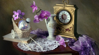 Clock vase lace doily purple - vase free wallpaper