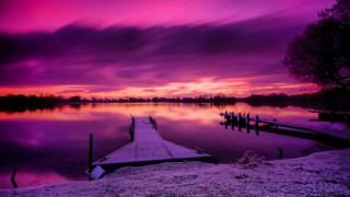 Lake sunset dock snow purple - a purple sky above free wallpaper