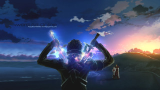 Woman holding swords sunset sky - and a man free wallpaper
