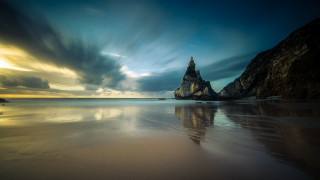Beach rock formation cloudy sky 3 - a beach free wallpaper for desktop