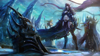 Woman blue dress giant monster - bayard wu free wallpaper