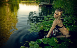 Woman bikini lily pad pond - bettina heinenayech free wallpaper