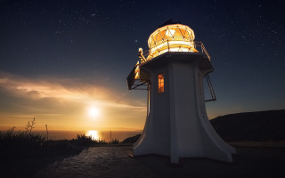 Lighthouse night sunset person astronaut - the top of it free wallpaper