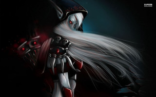 Woman long white hair helmet 2 - her head and a sword free wallpaper