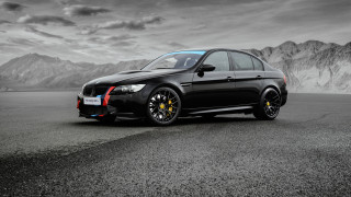 Black car mountains cloudy sky 2 - the car free wallpaper