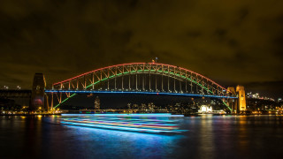 Boat night river bridge lights - the river free wallpaper