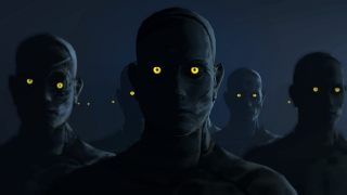 Glowing eyes dark room yellow - their face free wallpaper