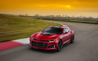 Red chevrolet camaro sunset race - sunset free wallpaper