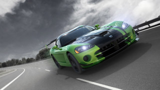 Green cobra mountain road cloudy - a green sports car free wallpaper