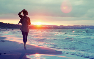 Woman beach sunset ocean lens - beach free wallpaper
