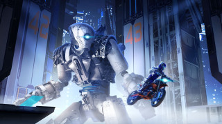 Futuristic robot city motorcycle background - a futuristic city free wallpaper
