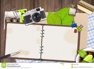 Notebook camera pen wooden table - paper texture free wallpaper