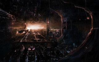 Futuristic city train night light - the top of the building free wallpaper