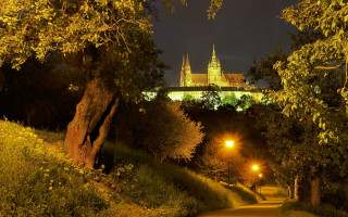 City street castle night gothic - a castle in the background free wallpaper