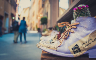 Shoes plant city sidewalk surreal - a surrealist sculpture free wallpaper