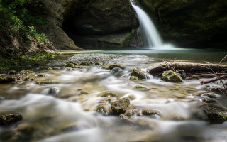 Waterfall river rocks trees tiltshift - bernd fasching free wallpaper