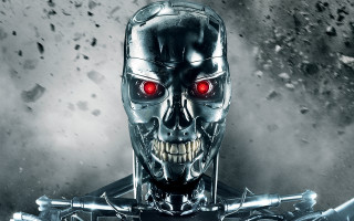 Robot red eyes skull gun - david young cameron free wallpaper