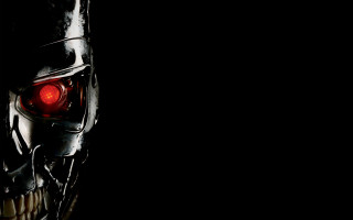 Skull red light black background - cybernetic free wallpaper