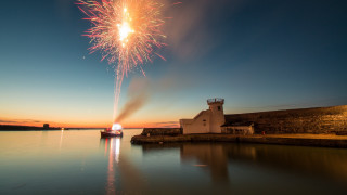Boat fireworks lighthouse ecological photo - ecological art free wallpaper
