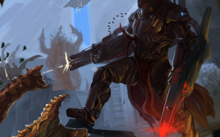 Armor sword dragon building sky - a sword next free wallpaper