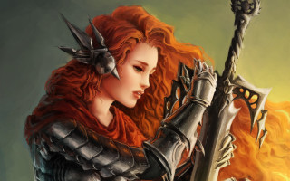 Red haired fantasy warrior armor - red hair holding free wallpaper