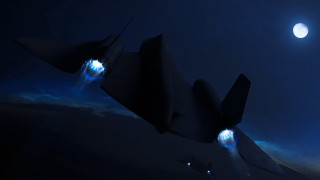 Futuristic fighterjet night moon planet - a distant planet in the distance free wallpaper