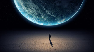 Man desert night blue planet - global free wallpaper