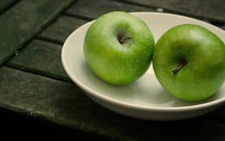 Green apples white bowl photorealistic - a white bowl free wallpaper