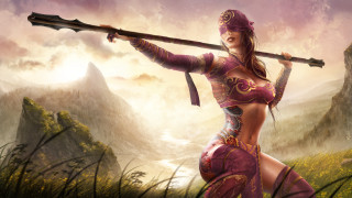 Woman purple sword field mountains - a woman free wallpaper