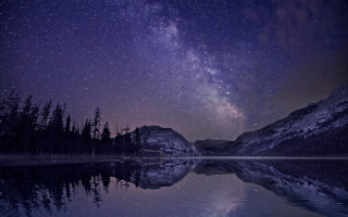 Lake mountain night stars reflection - night sky free wallpaper