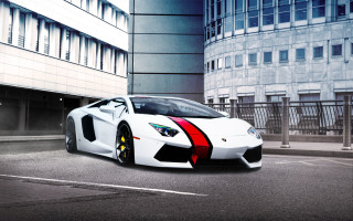 White sports car red stripes 4 - a large window free wallpaper