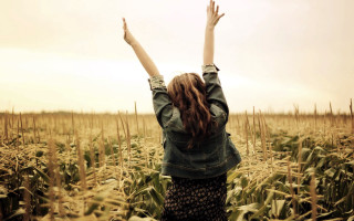 Woman cornfield raising arms outdoors - her free wallpaper