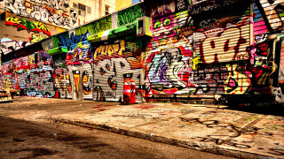 Graffiti wall building fire hydrant 2 - graffiti paint free wallpaper