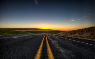 Sunset road cityscape mountain lake - carl hoppe free wallpaper