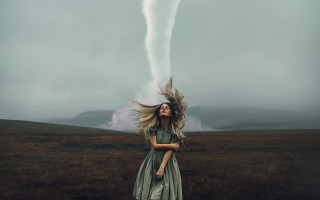 Woman dress tornado field surreal - surreal photography free wallpaper