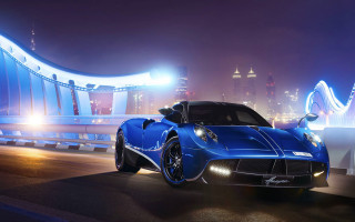 Blue sports car bridge night - a blue sports car free wallpaper for desktop