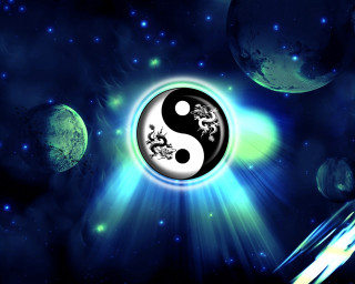 Yin planets stars sky blue - symmetrical balance free wallpaper