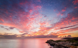 Sunset water rocky shore island - david boyd free wallpaper