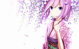 Purple hair pink dress anime - branch free wallpaper