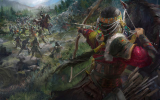 Group people horse archer fantasy - epic fantasy character art free wallpaper