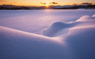 Snow covered field sunset clouds - sunrise free wallpaper
