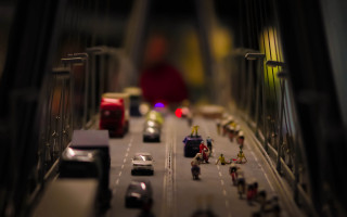 Toy city street night cars - tilt shift free wallpaper