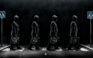 Group people crossing street blue - a triangle free wallpaper