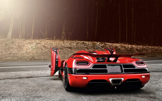 Red sports car forest large - athletic free wallpaper